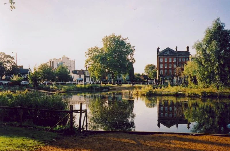 Barnes Pond, the visual centre of the Barnes Green Conservation Area