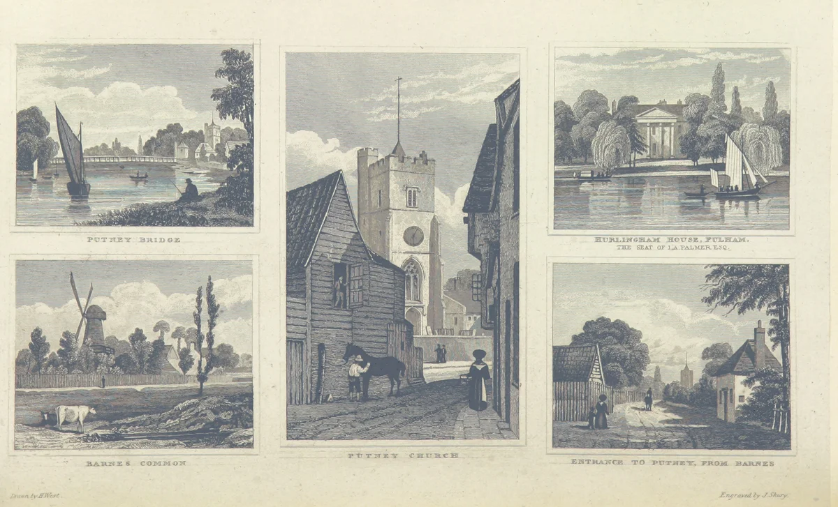 Barnes and its surroundings, engraving from 1834
