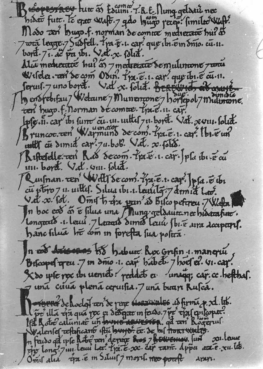 Page from the Domesday Book manuscript, 1086